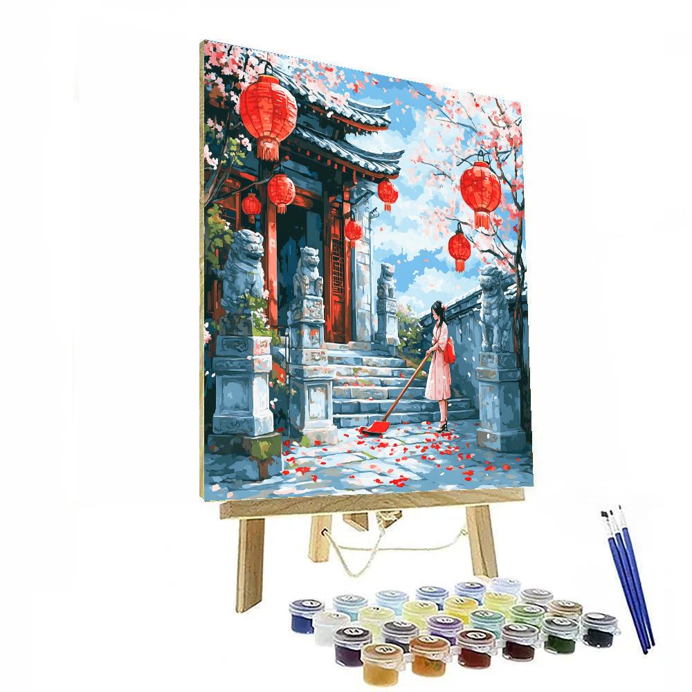 Ming Lee Temple Courtyard Lantern Sweep Disney Inspired paint by numbers