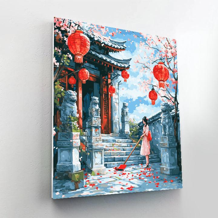 Ming Lee Temple Courtyard Lantern Sweep Disney Inspired paint by numbers