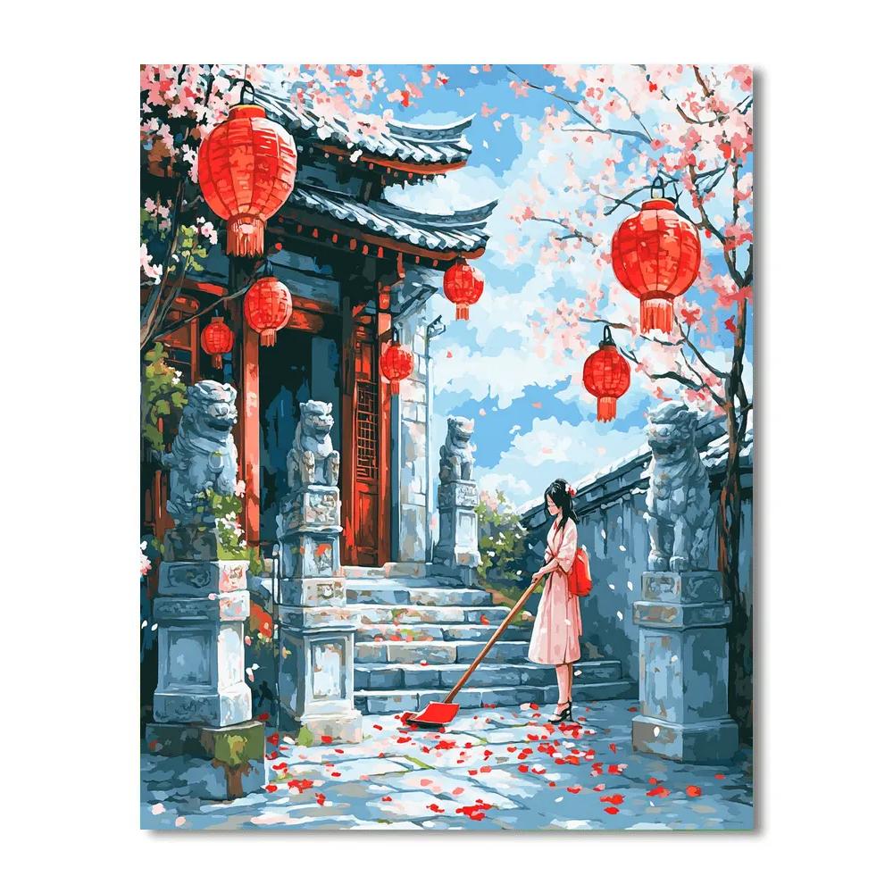 Ming Lee Temple Courtyard Lantern Sweep Disney Inspired paint by numbers