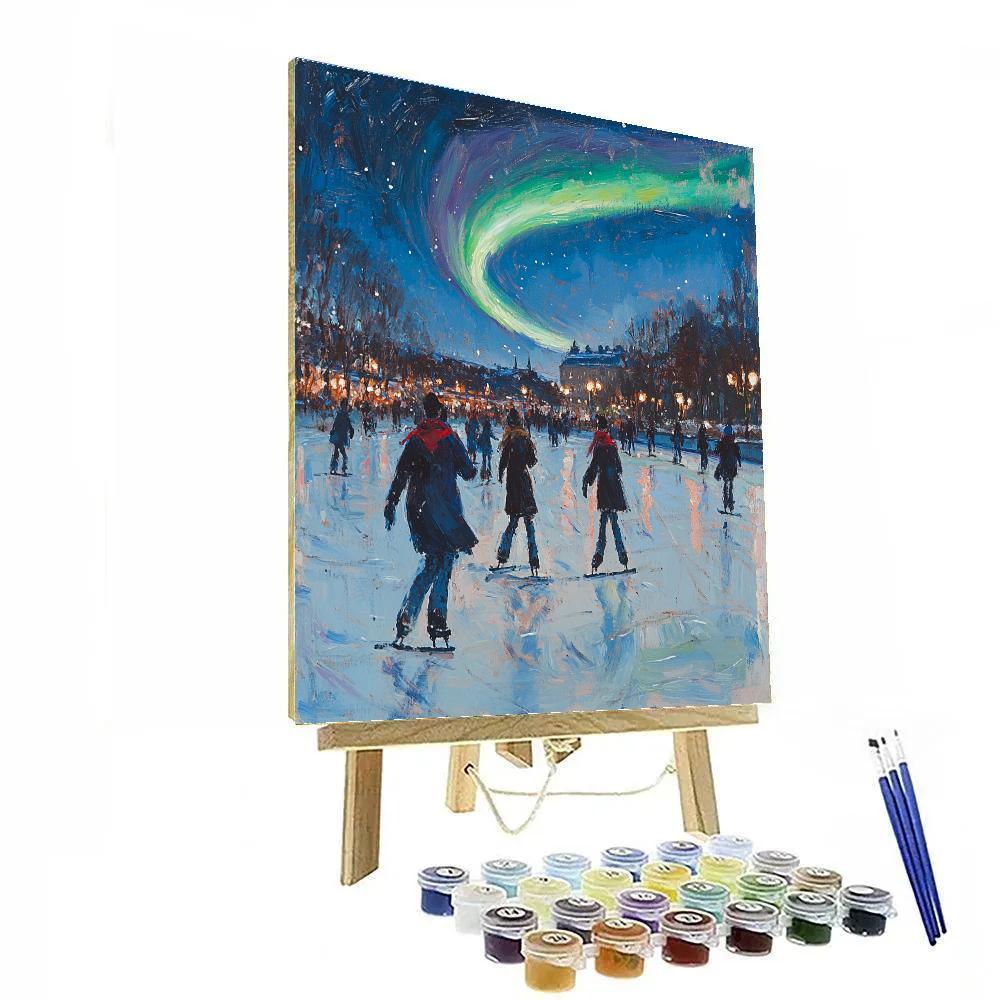 Edgar Degas Inspired Night Skaters Under Aurora paint by number