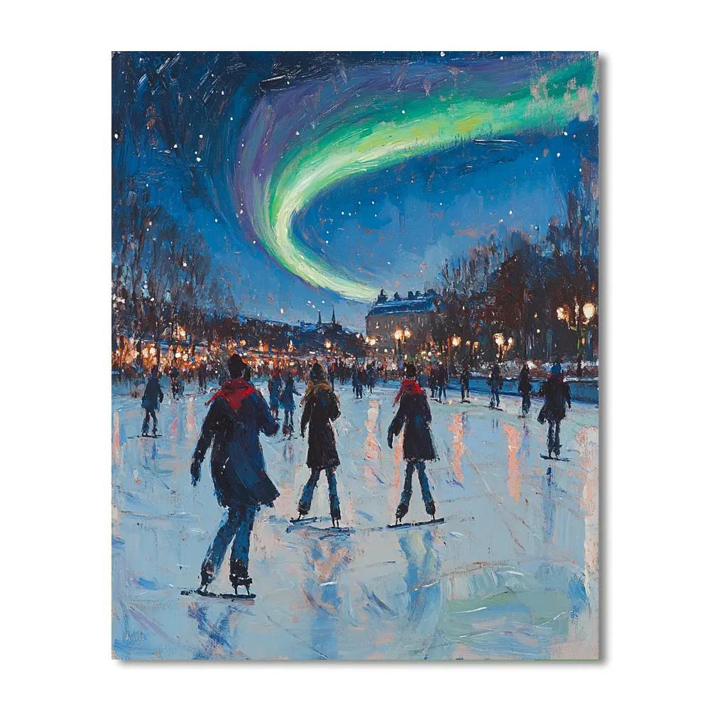Edgar Degas Inspired Night Skaters Under Aurora paint by number