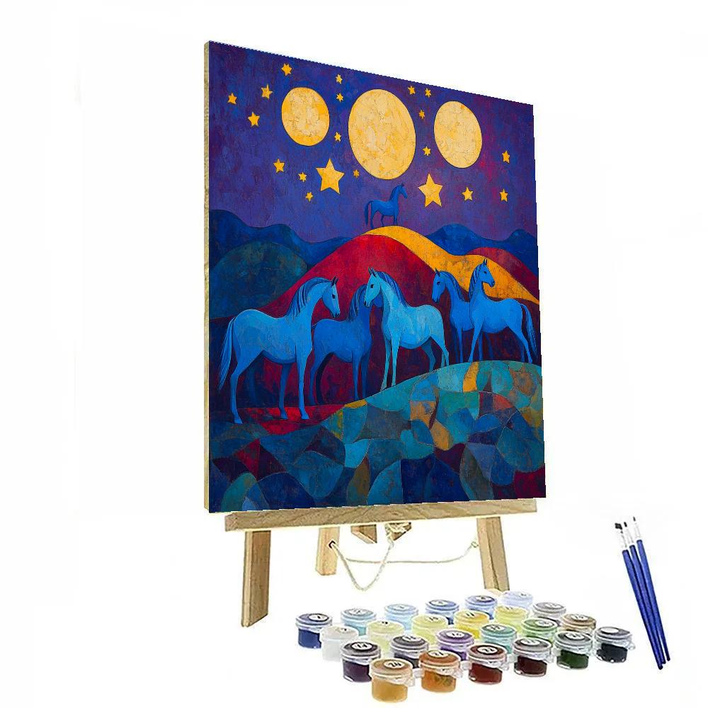 Franz Marc Inspired Blue Horses On Cosmic Hill painting number kit