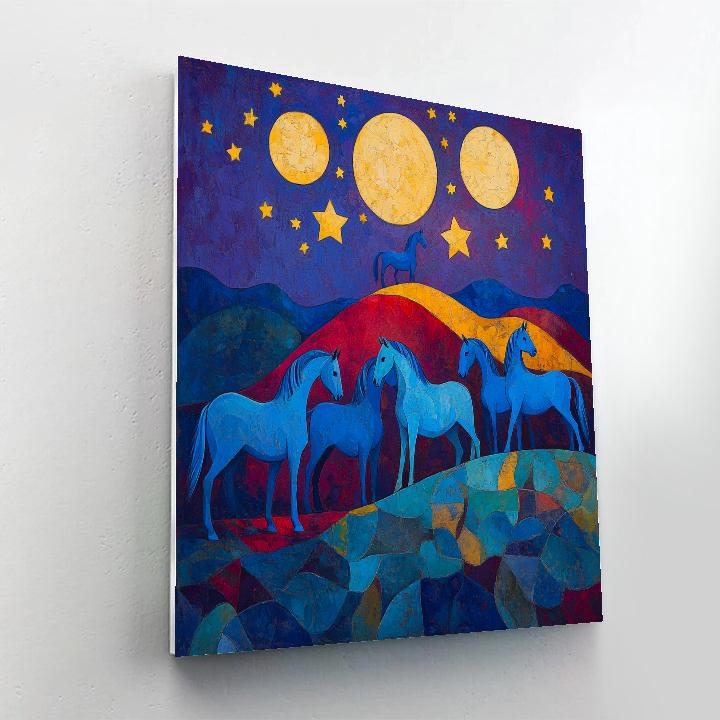 Franz Marc Inspired Blue Horses On Cosmic Hill painting number kit