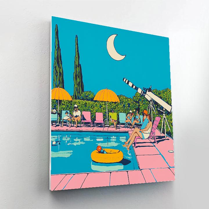 David Hockney Inspired Astronomers Backyard Pool Party Paint by numbers art
