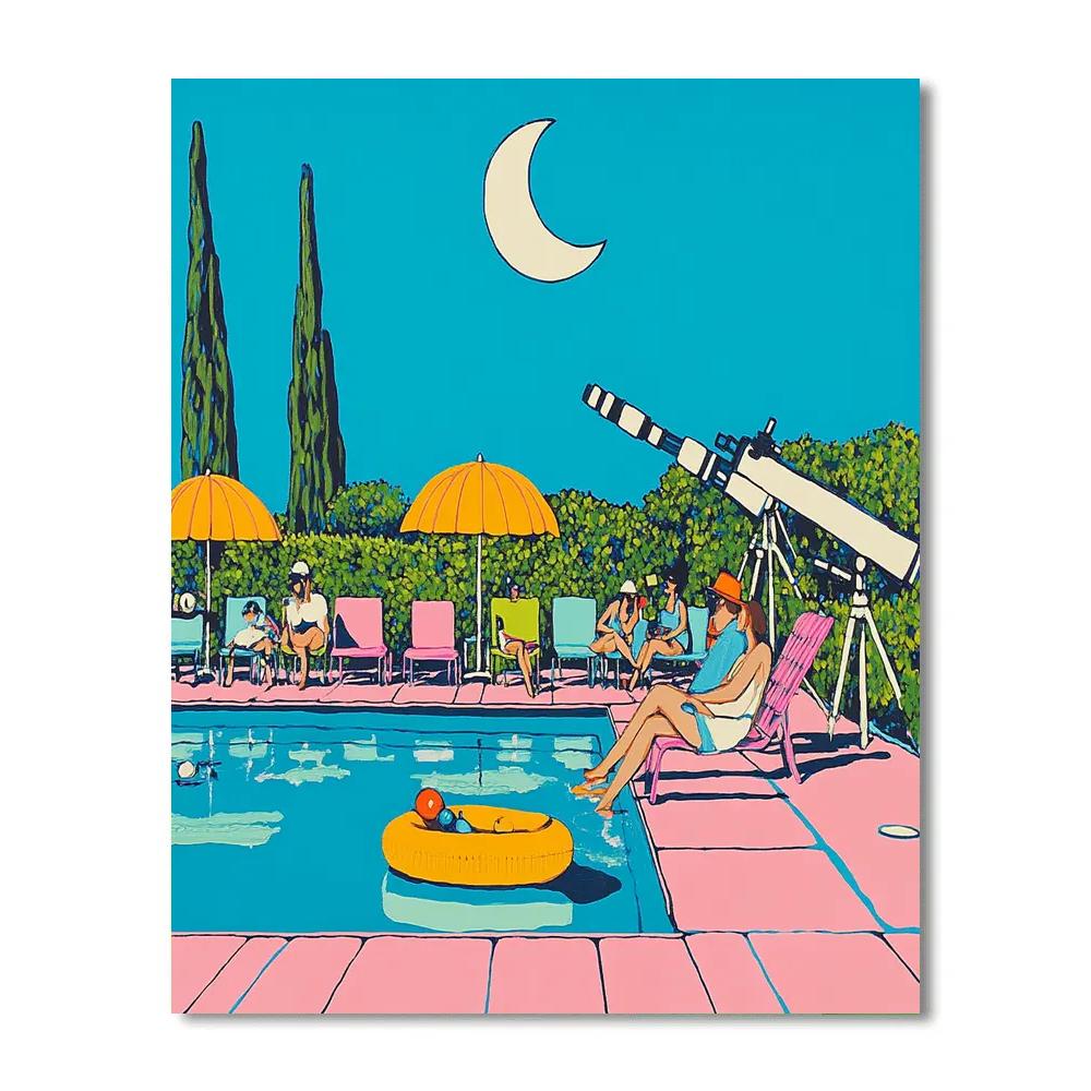 David Hockney Inspired Astronomers Backyard Pool Party Paint by numbers art