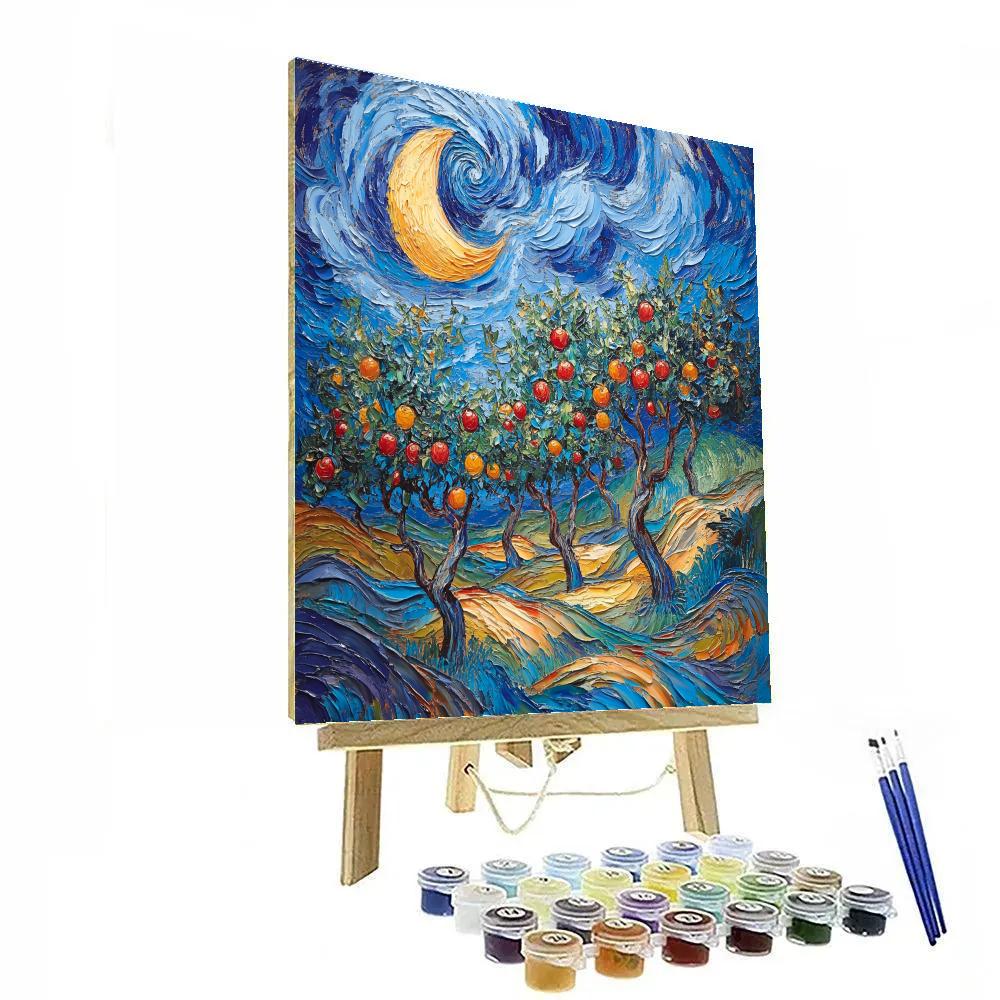 Van Gogh Inspired Stormy Orchard At Night painting number kit