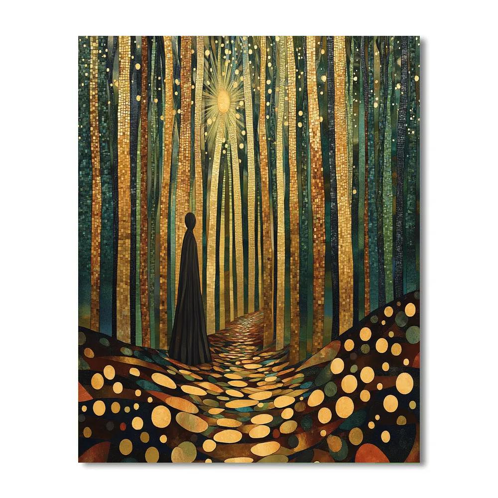 Gustav Klimt Inspired Golden Forest Path paint by number