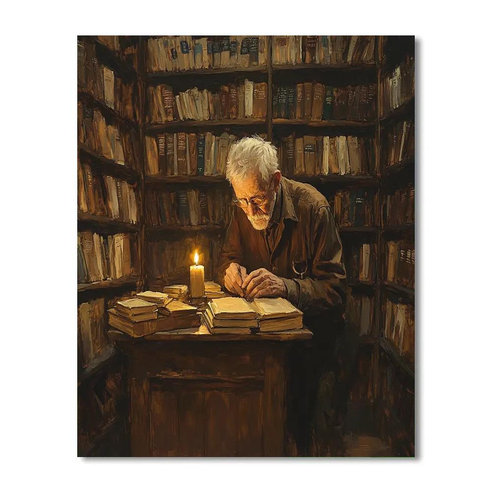 Rembrandt Inspired Old Bookseller By Candlelight DIY paint by numbers