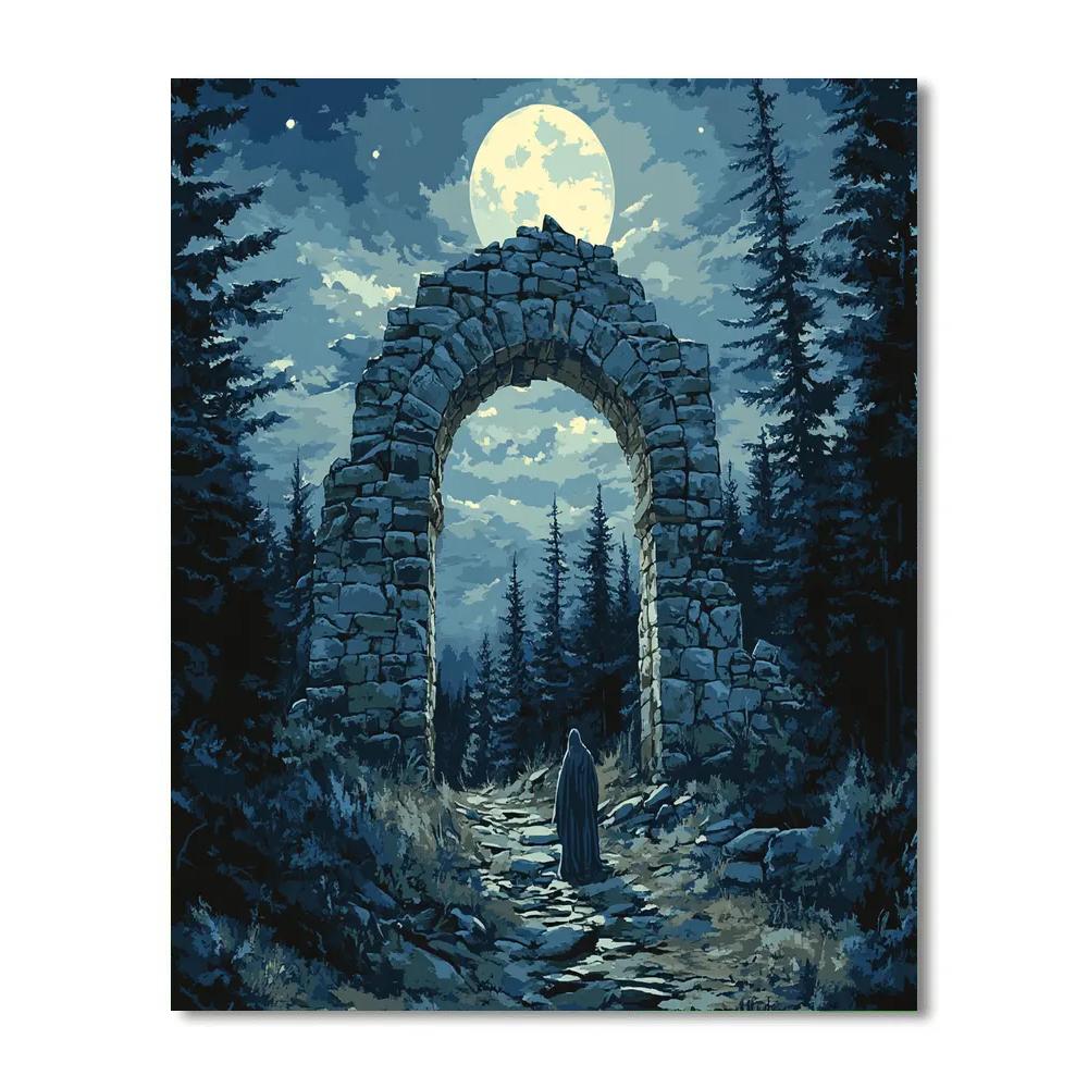 Caspar David Friedrich Inspired Moonlit Forest Ruin DIY paint by numbers