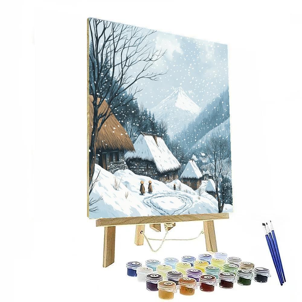 Hokusai Inspired Snowfall On Mountain Village Numbered painting kits