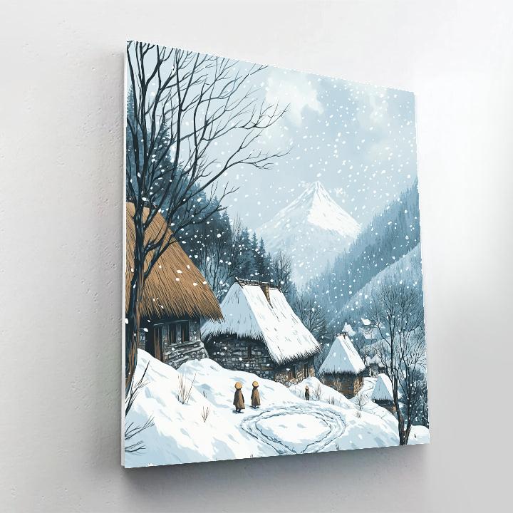 Hokusai Inspired Snowfall On Mountain Village Numbered painting kits