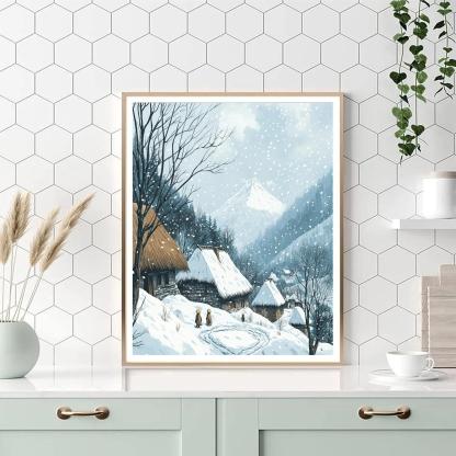 Hokusai Inspired Snowfall On Mountain Village Numbered painting kits