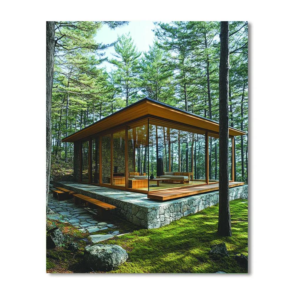 Frank Lloyd Wright Inspired Forest Glass Pavilion Paint by numbers art