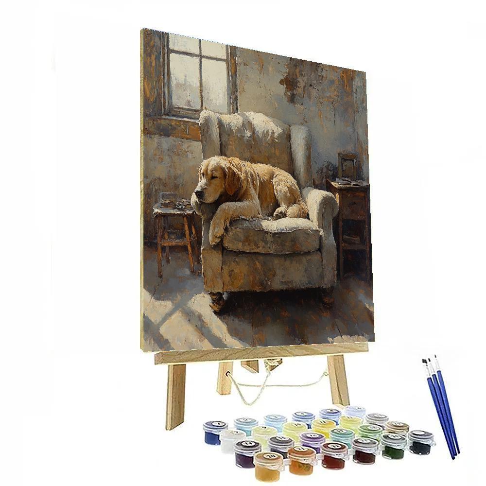 Lucian Freud Inspired Interior With Sleeping Dog Paint by numbers art