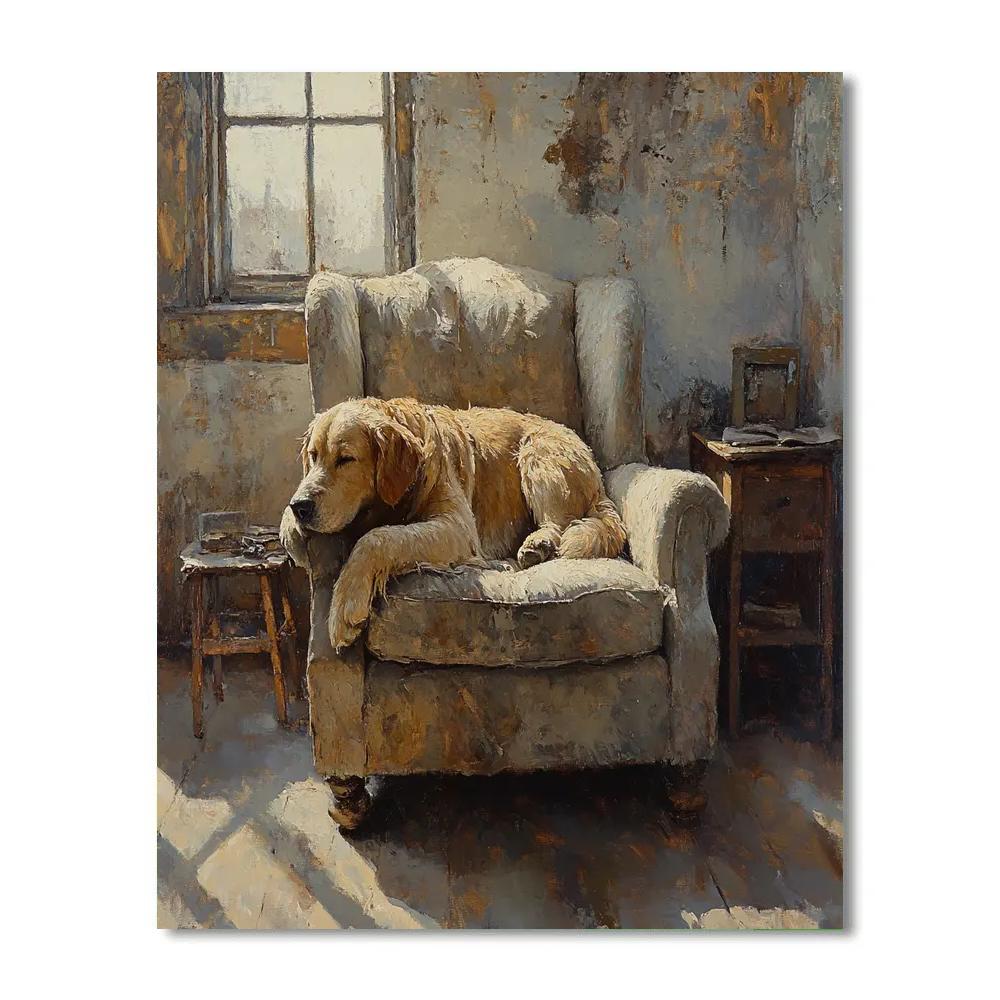 Lucian Freud Inspired Interior With Sleeping Dog Paint by numbers art