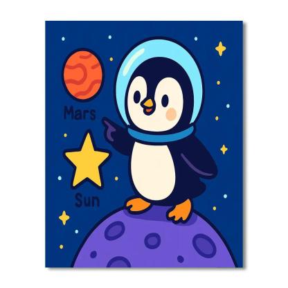 Galactic Penguin Planet Patrol DIY paint by numbers