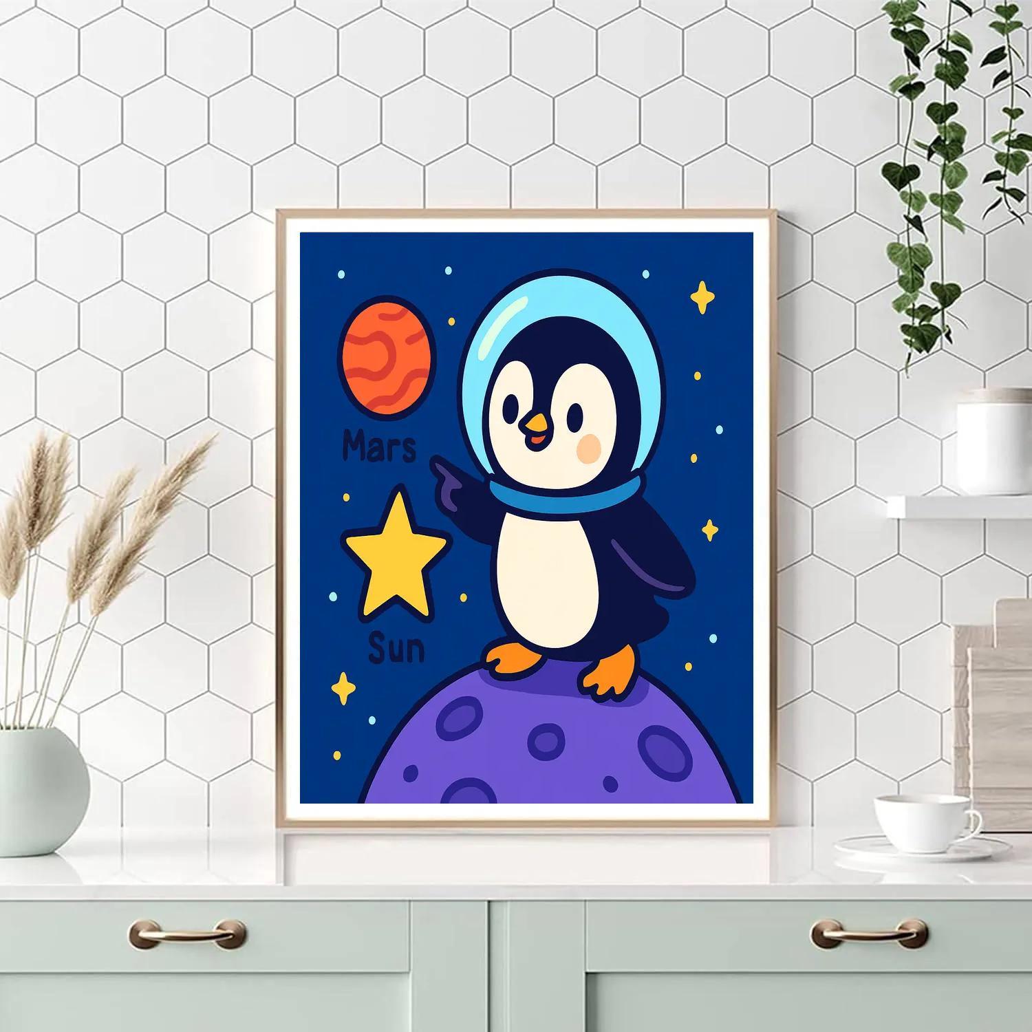 Galactic Penguin Planet Patrol DIY paint by numbers