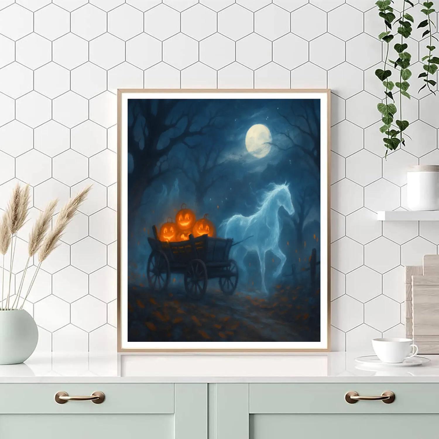 Midnight Hayride Through The Hollow Woods painting number kit