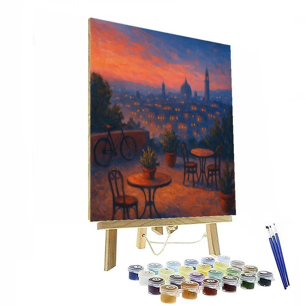 Twilight Terrace Cafe Skyline Paint by numbers art