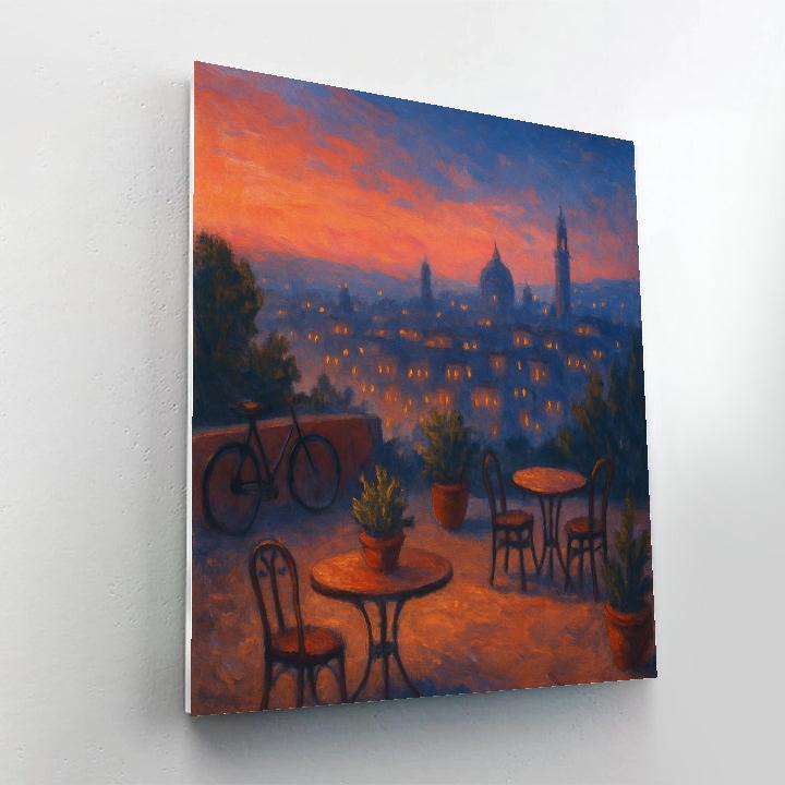 Twilight Terrace Cafe Skyline Paint by numbers art