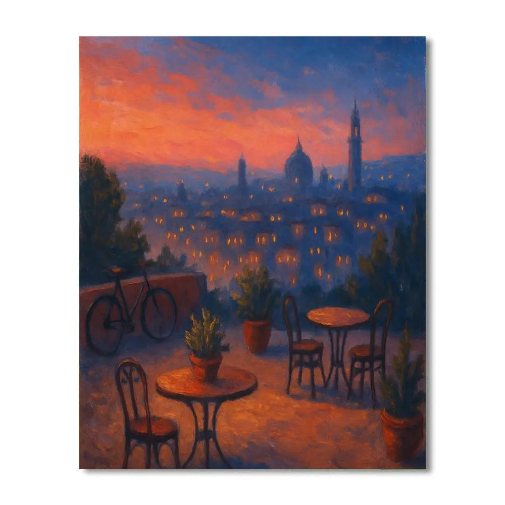 Twilight Terrace Cafe Skyline Paint by numbers art