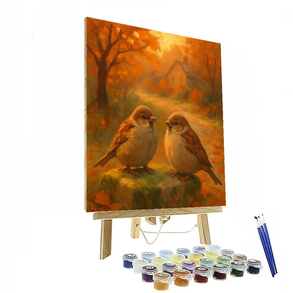 Autumn Hearth Sparrows paint by number