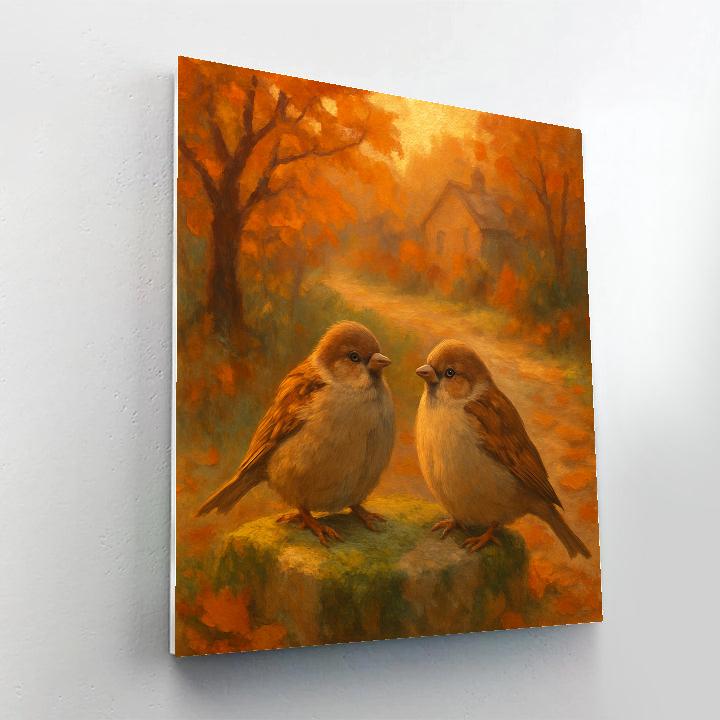 Autumn Hearth Sparrows paint by number