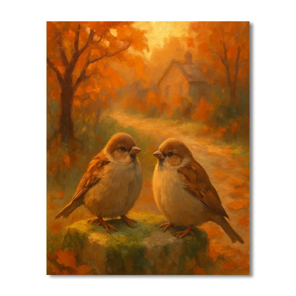 Autumn Hearth Sparrows paint by number