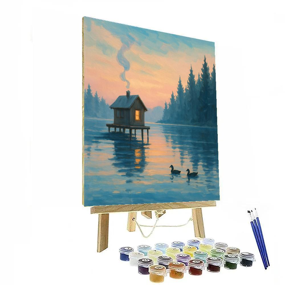 Sunrise Cabin Over Glasswater Bay Painting by numbers kit
