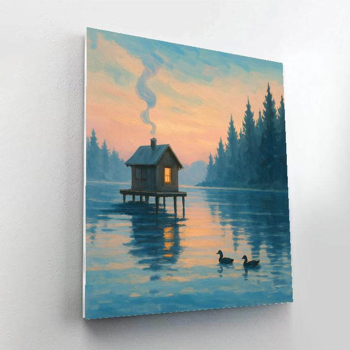 Sunrise Cabin Over Glasswater Bay Painting by numbers kit