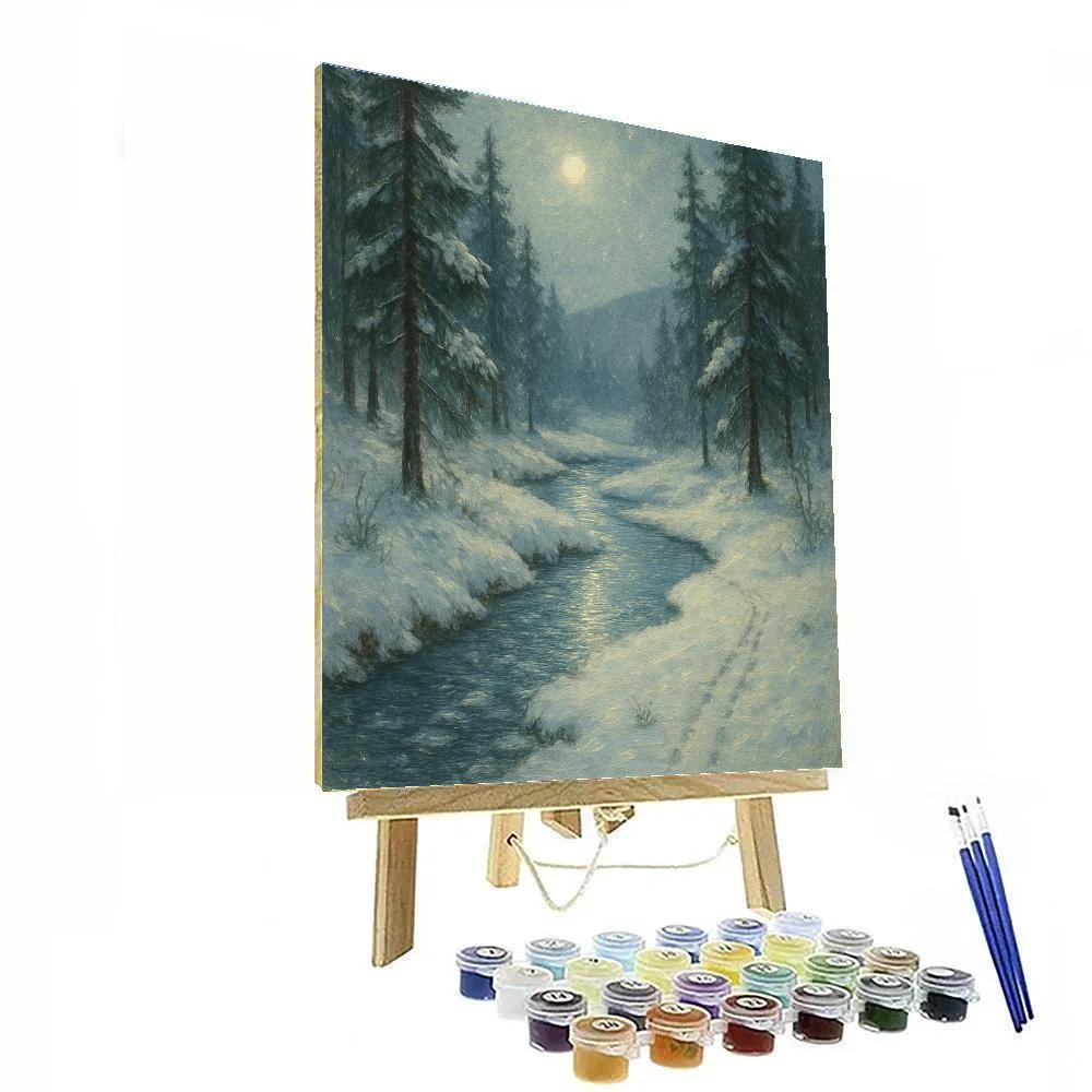 Moonlit Pines Over Silent Creek Number painting
