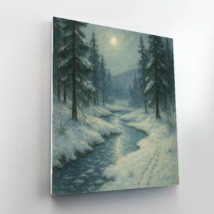 Moonlit Pines Over Silent Creek Number painting