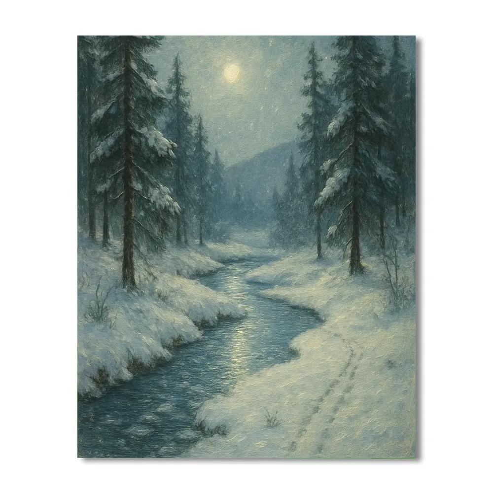 Moonlit Pines Over Silent Creek Number painting