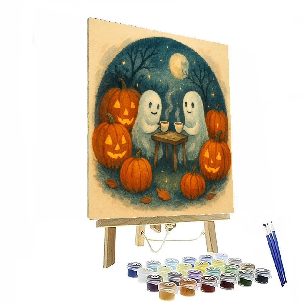 Moonlit Ghosts Tea In The Pumpkin Patch Paint by numbers kits