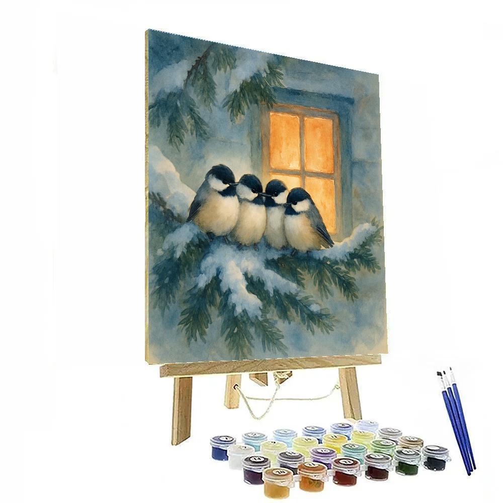 Snow Lantern Chickadees Painting by numbers kit