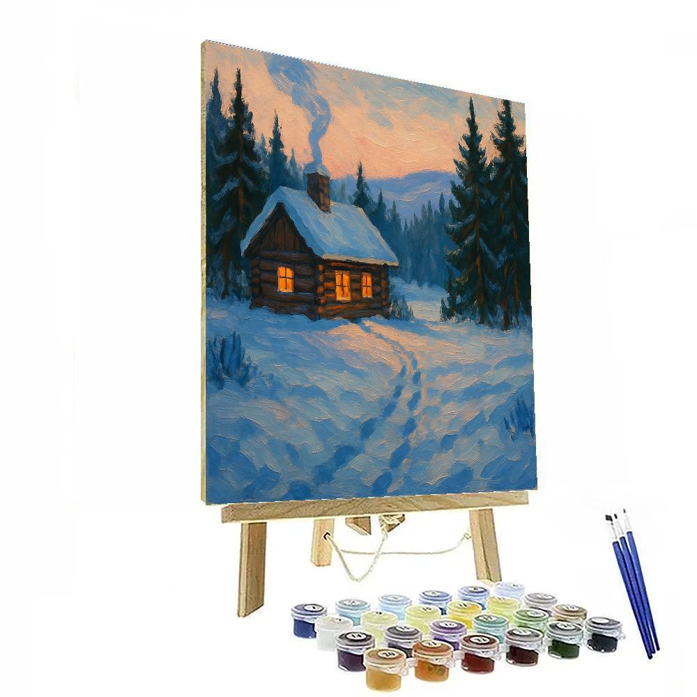 Golden Hearth Cabin At First Snow paint by numbers
