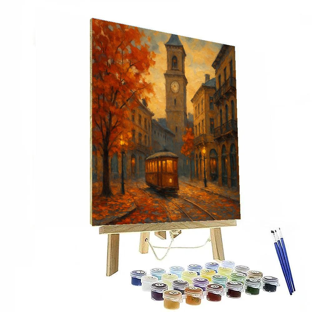 Autumn Clock Tower Crossing paint by number