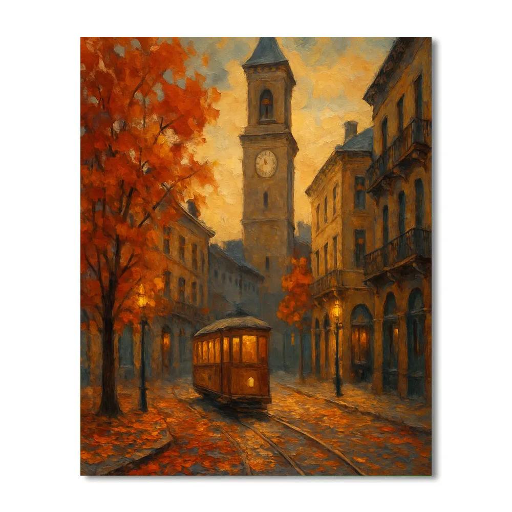Autumn Clock Tower Crossing paint by number