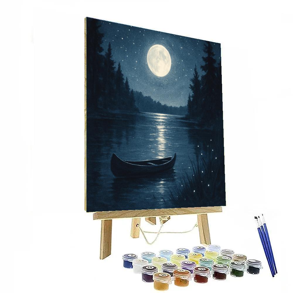 Starlit Canoe On Midnight Lake Paint by numbers kits