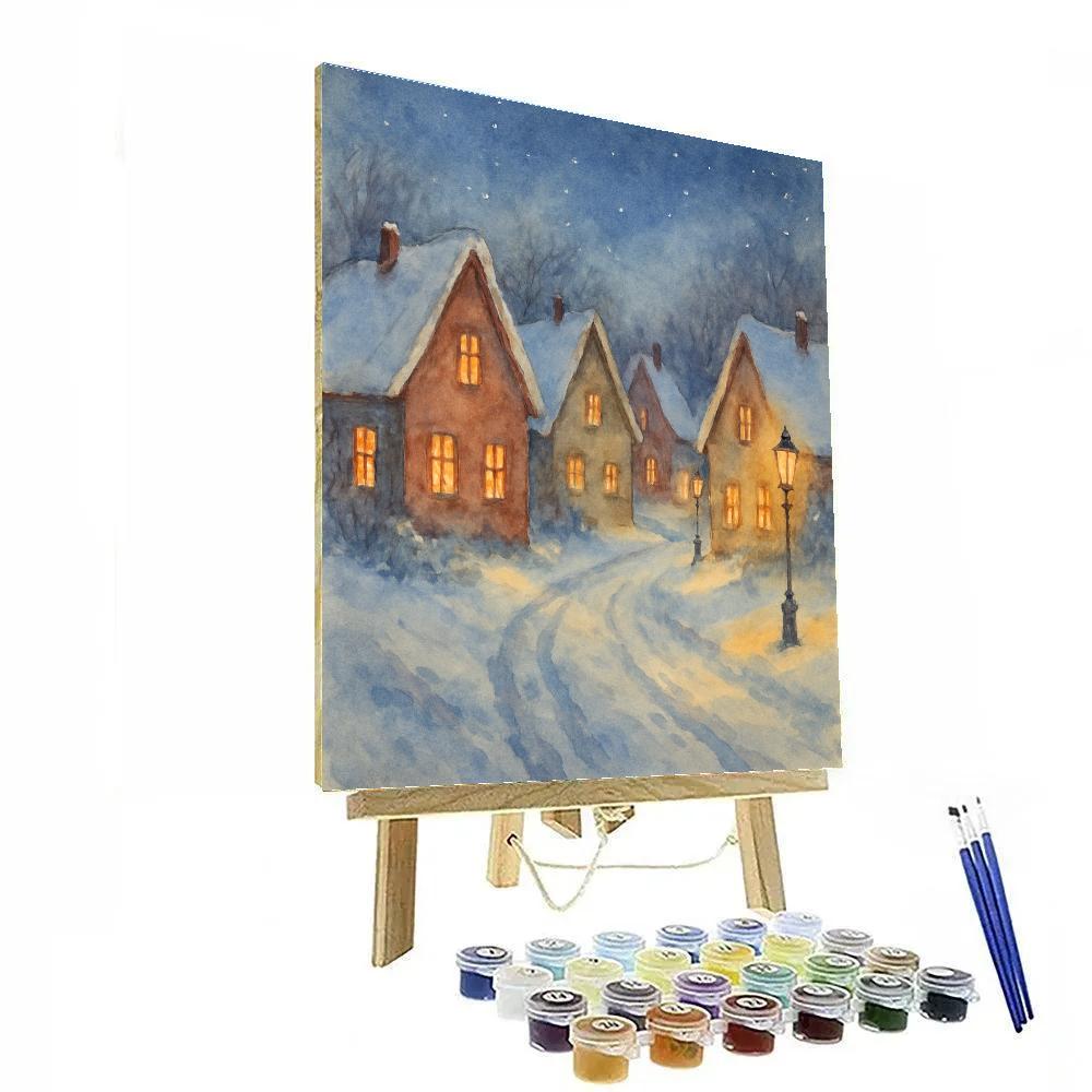 Snowy Village Lantern Glow painting number kit