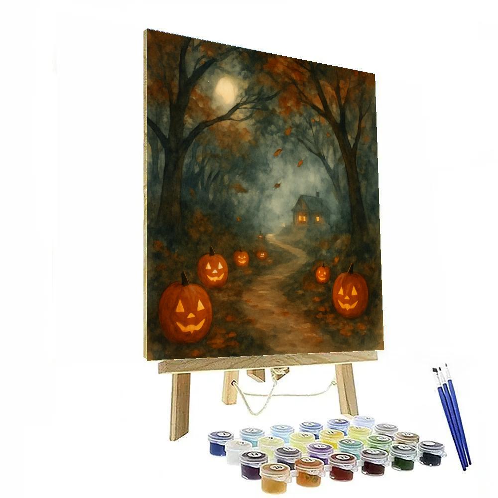 Enchanted Lantern Path In The Autumn Woods Paint by numbers art