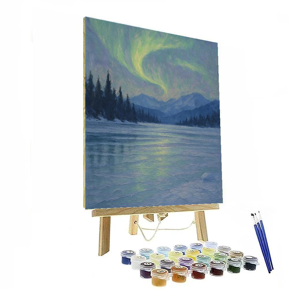 Aurora Over Frozen Lakeshore paint by numbers