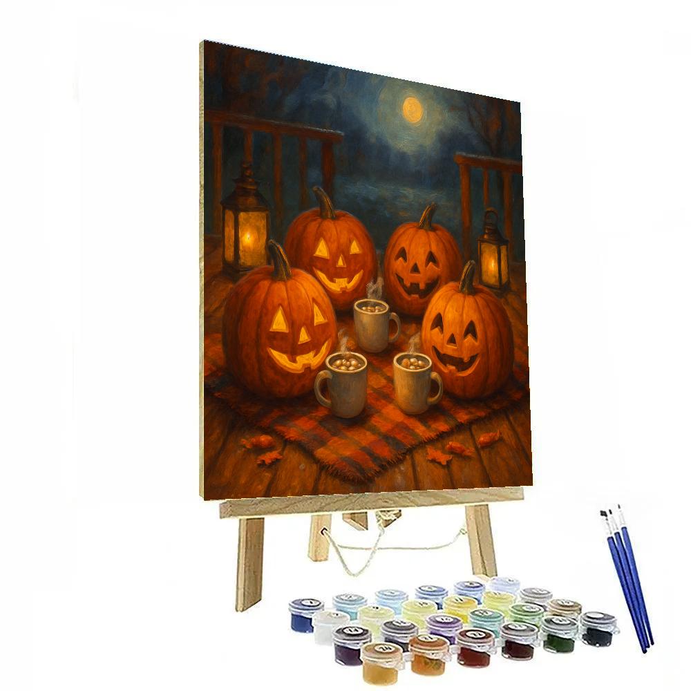 Jack O Lantern Hot Cocoa Gathering Numbered painting kits