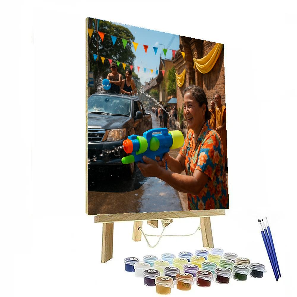 Songkran Water Festival In Chiang Mai paint by number