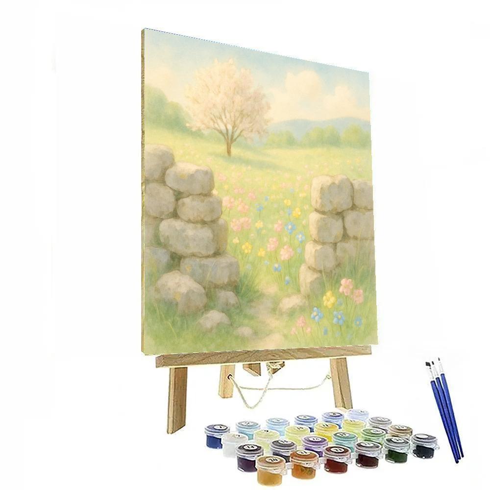 Spring Meadow Beyond The Stone Fence paint by numbers
