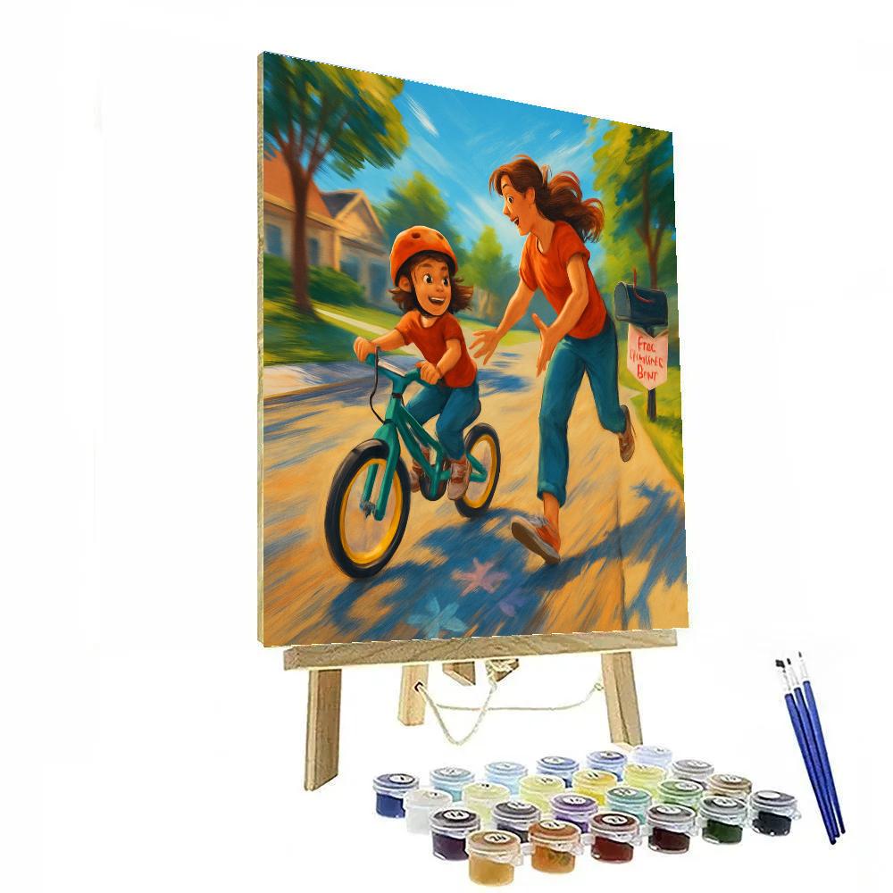 First Bike Ride With Moms Steady Hands paint by color