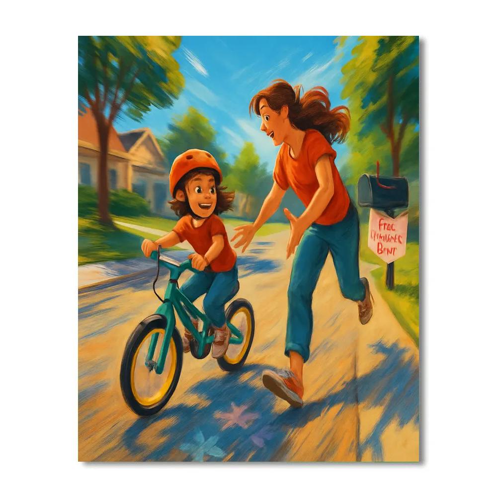 First Bike Ride With Moms Steady Hands paint by color