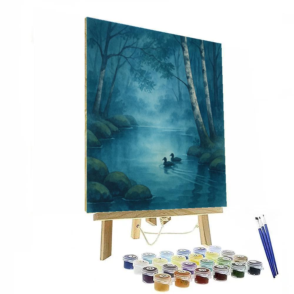 Hidden Forest Pond At Blue Dawn Numbered painting kits