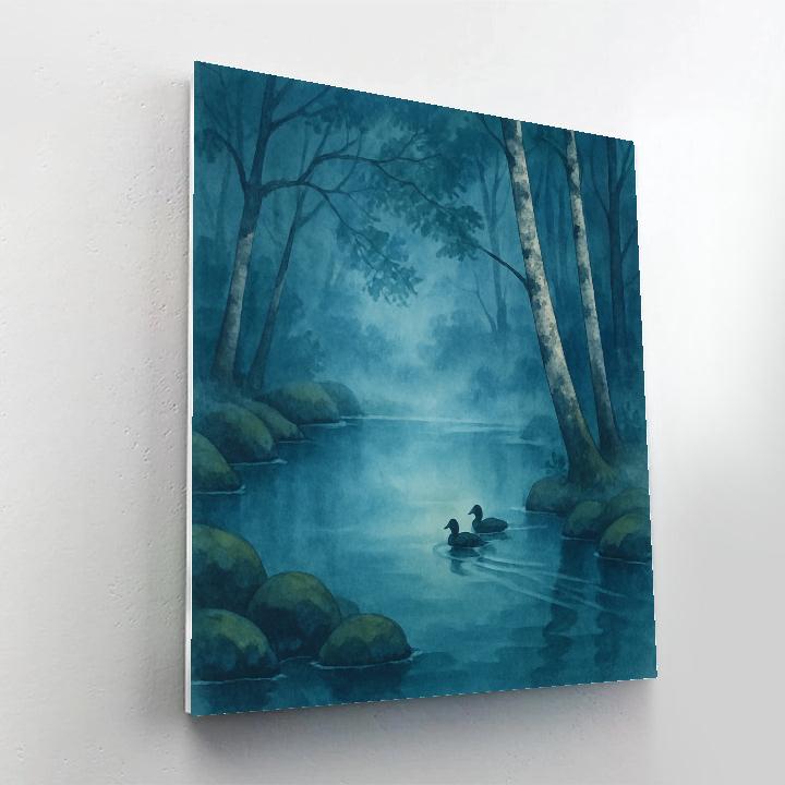 Hidden Forest Pond At Blue Dawn Numbered painting kits