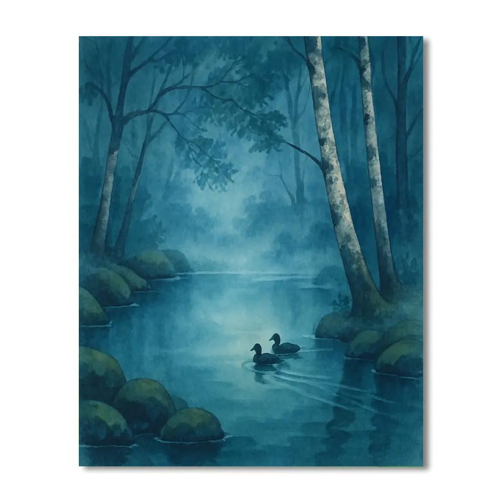 Hidden Forest Pond At Blue Dawn Numbered painting kits